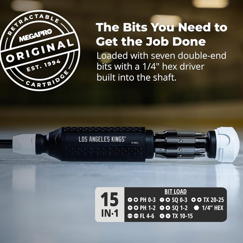 Megapro ® NHL® Team Edition Multi-bit Screwdriver | Officially Licensed NHL® Gear | Durable, Ergonomic, Pro-Grade Screwdriver (Los Angeles Kings®) - Image 3